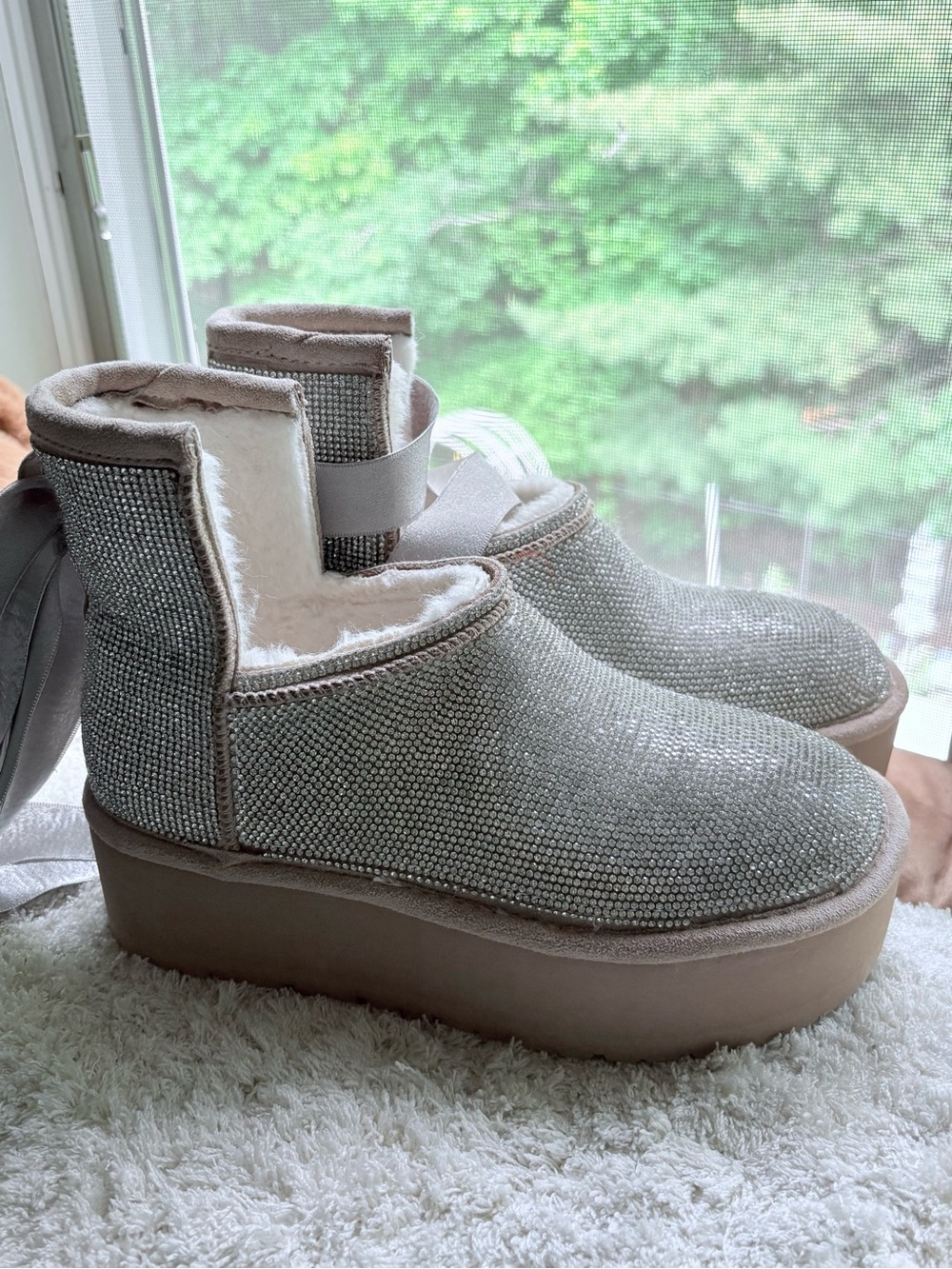 Madden Girl Silver Rhinestone Platform Winter Ankle Boots